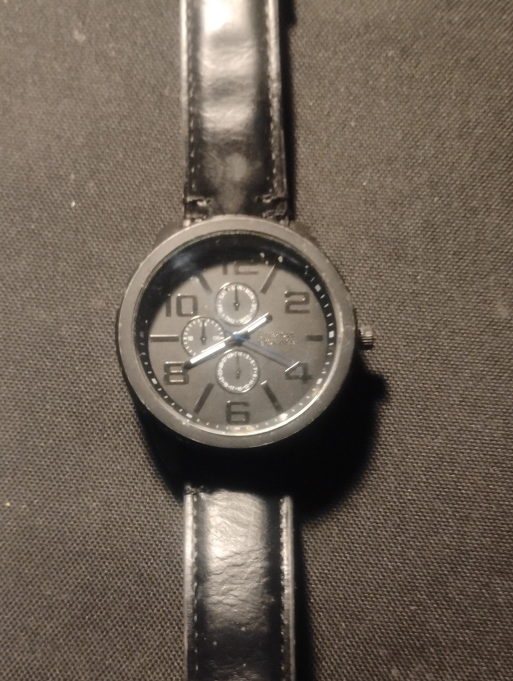 American Exchange Black Dial Watch with Leather Strap